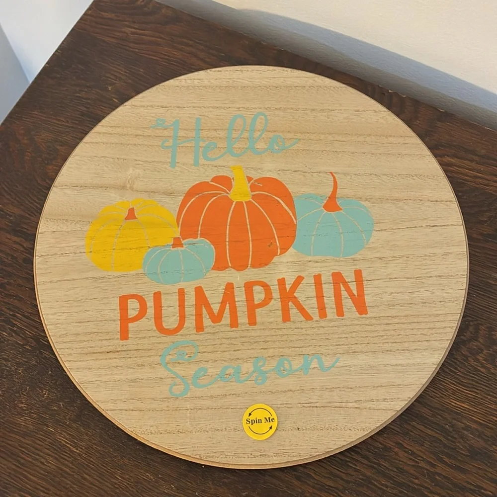 NWT- Hello Pumpkin Season- Wooden Lazy Susan w/ Colorful Pumpkins